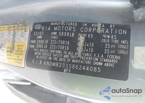 2008 Kia Sedona Lx from USA, damaged, VIN KNDMB233586244085